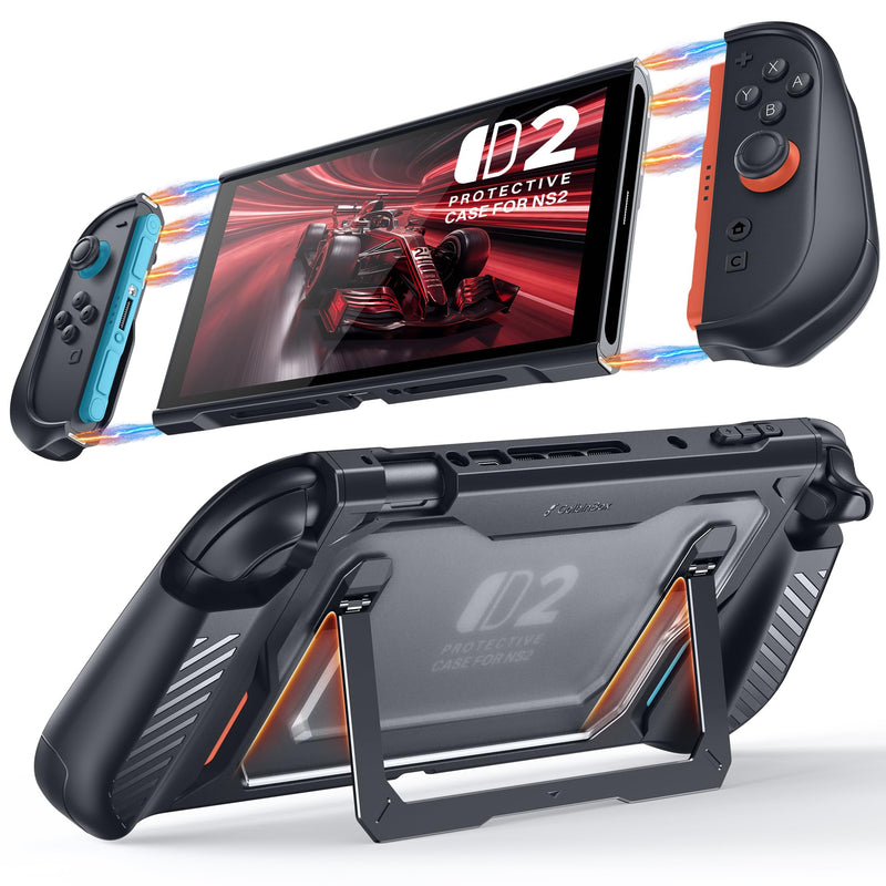 GolbinBox Hard Shell Case for Nintendo Switch 2 with Kickstand, Black | Magnetic split design, aluminum stand, military-grade protection, detachable Joy-Con covers, for travel and commuting