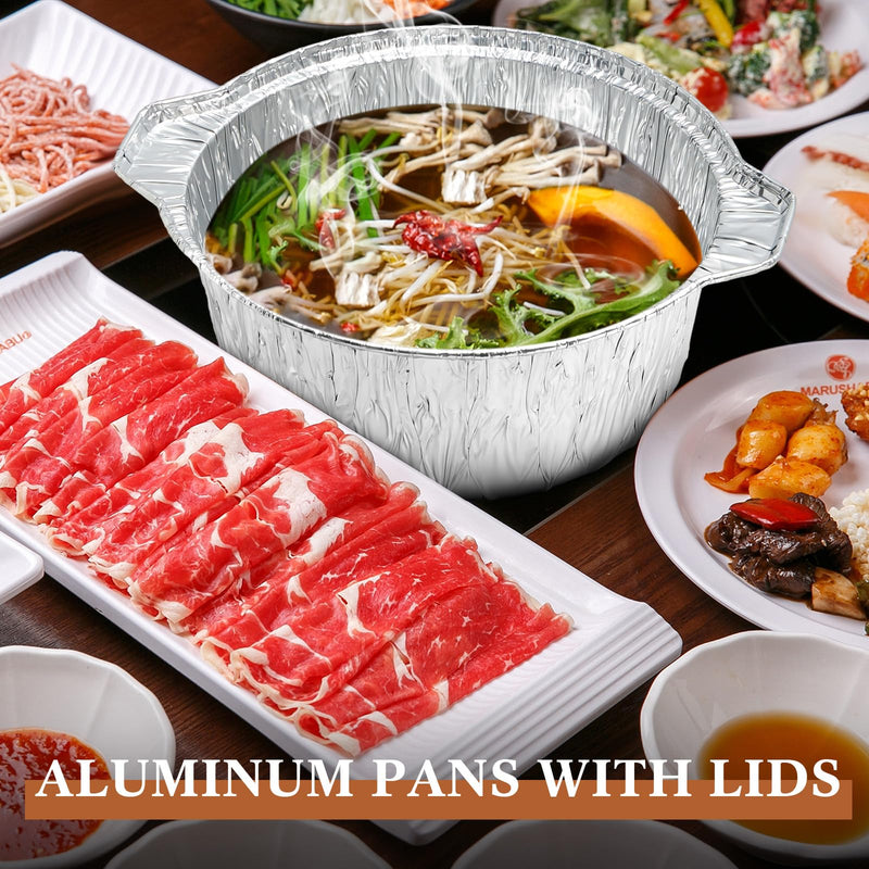 Ziliny Disposable Aluminum Pot with Lid Round Foil Pans Disposable Cookware Food Container for Vacation Trips Camping Baking Heating Cooking(12 Pcs,33.8, 67.6, 121.7 oz) 12 Variety Pack (33.8 oz, 67.6 oz, 121.7 oz)