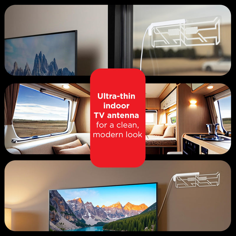 UltraPro Indoor TV Antenna for Smart TV, Long Range HD Local Channels, Easily Mount on Wall or Window, Supports 4K 1080P HDTV VHF UHF, 360° Reception, Clear, 86002