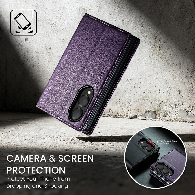 for Samsung Galaxy Z Fold 8 Case Wallet with Card Holder Purple | RFID Blocking Credit Slots, Kickstand, PU Leather, Shockproof Flip Phone Cover for Fold8 Wide, Purple for Galaxy Z Fold 8 - 7.6''