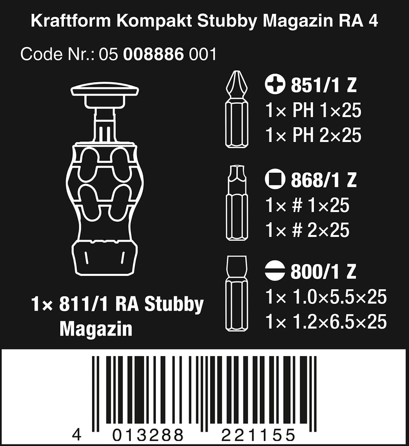 Wera 05008886001 Kraftform Kompakt Stubby Magazine Ra 4, 6 Pieces KK Stubby Magazin RA 4