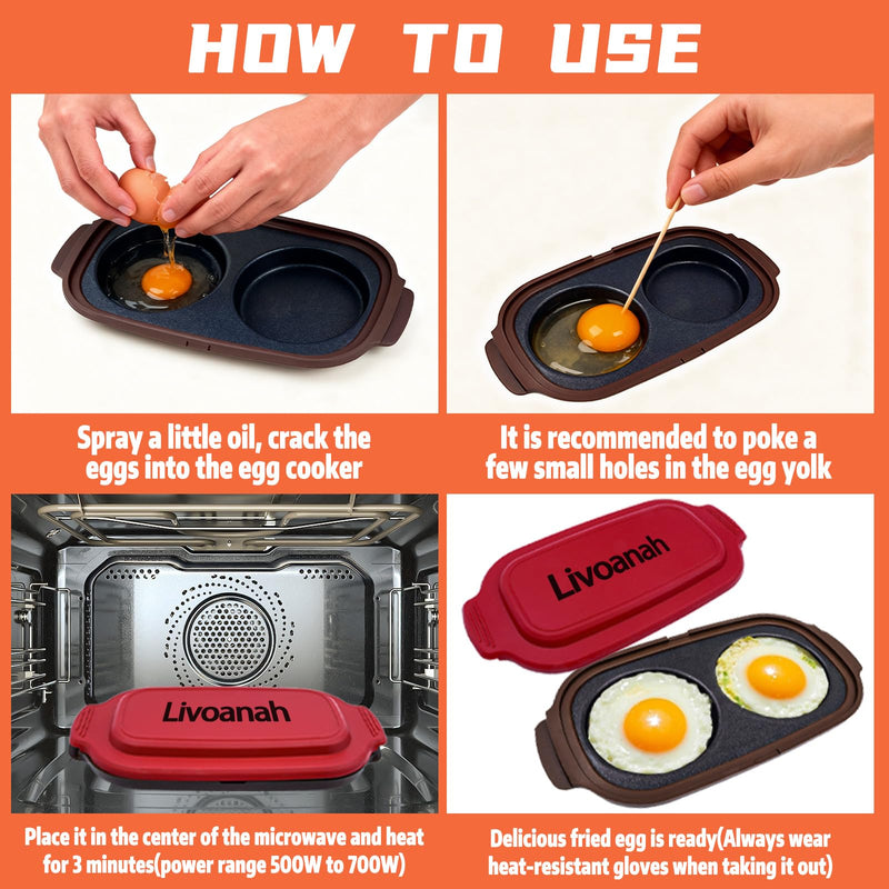 Microwave Egg Cooker for 2 Eggs - Microwave Egg Poacher & Fryer for Breakfast Sandwiches, Quick Breakfast Maker, Nonstick, Dishwasher Safe, BPA-Free, Portable for Home, Travel & RV (Red) Red
