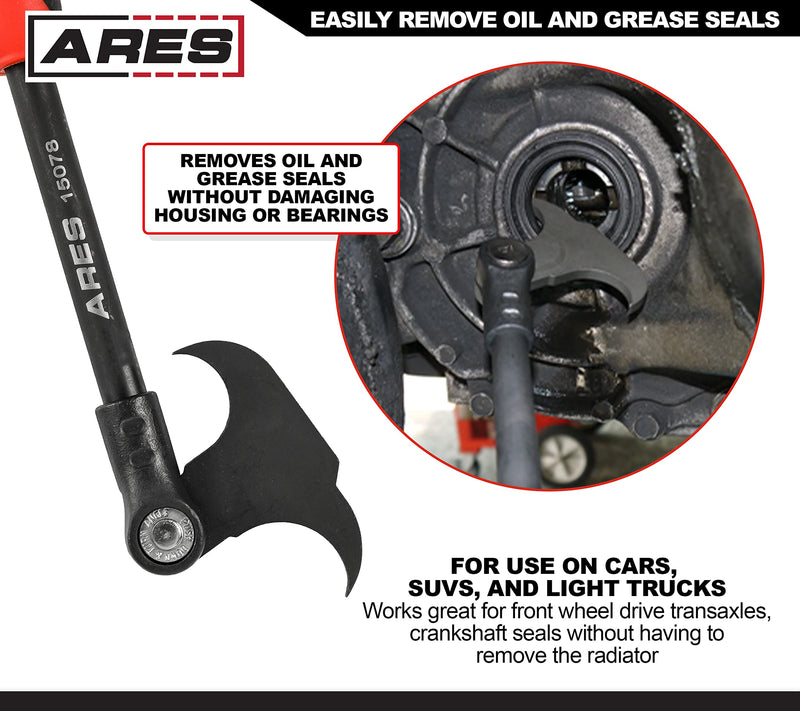 ARES 15078-12-Inch Indexing Seal Puller - 14 Adjustable Locking Positions - Dual Hook Tip Design - Remove Oil and Grease Seals on Cars, SUVs and Light Trucks 12-Inch Indexing Seal Puller