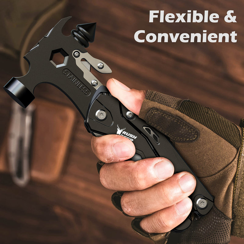Rush Deer Camping Essentials Multitool,16 in 1 Multi Tool Survival Gear with Hammer, Pliers, Knife, Screwdrivers, Bottle Opener & Car Safety Hammer, for Camping, Hiking, Gift for Dad Him Upgraded Version