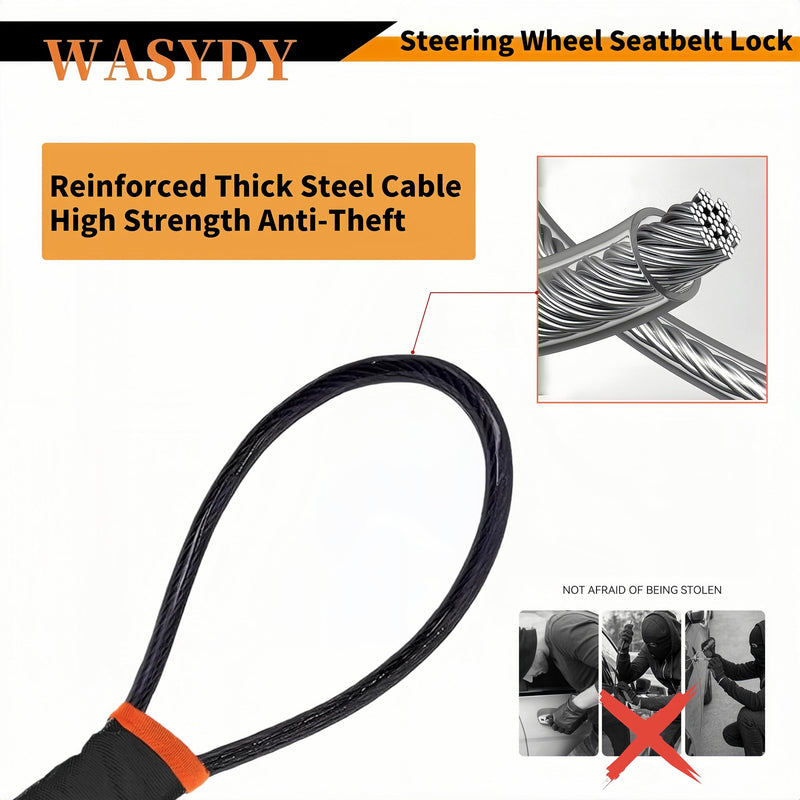 Steering Wheel & Seat Belt Lock, Anti-Theft Device, Great Gift for Father | 2026 upgraded high-strength steel cable, compact & lightweight. Universal fit for cars, SUVs, trucks and golf carts.