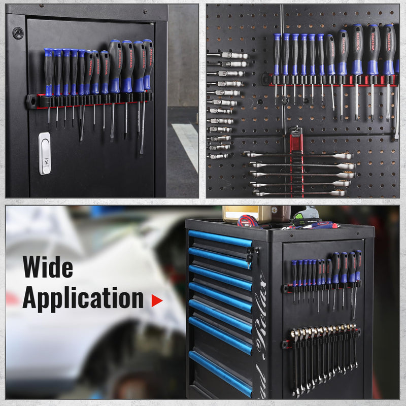 WORKPRO Magnetic Screwdriver Organizer and Wrench Organizer, Aluminum Rail Magnetic Tool Organizer, Tool Holder, Toolbox Organization, 36-Slot Screwdriver and Wrench Holder (Tools not Included) 3 Pack Red