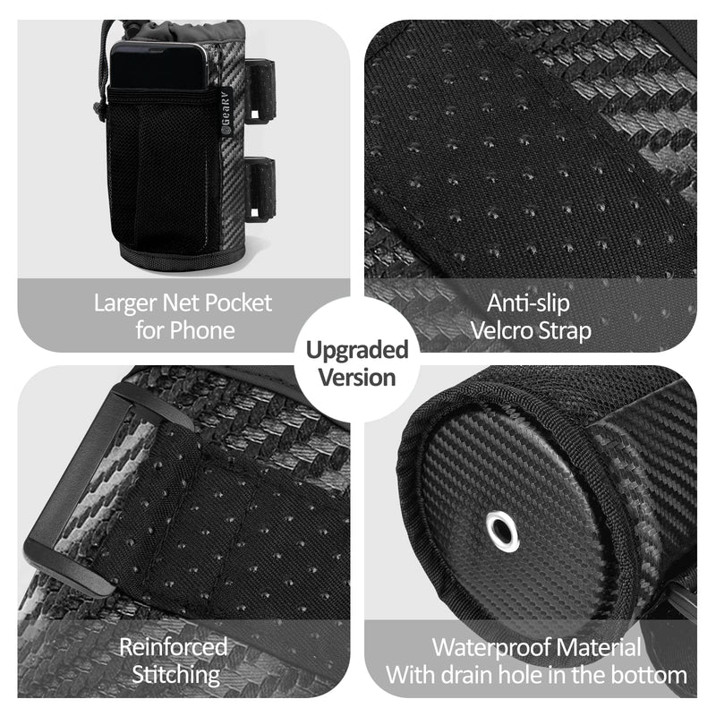 GEARV 2Pack Cup Holder for Bike, Scooter and Wheelchair, Water Bottle Holder for UTV/ATV, Walker, Golf Cart and Beach, Universal Drink Holder Accessories with Net Pocket and Cord Lock (Carbon Fiber) Carbon Fiber Black
