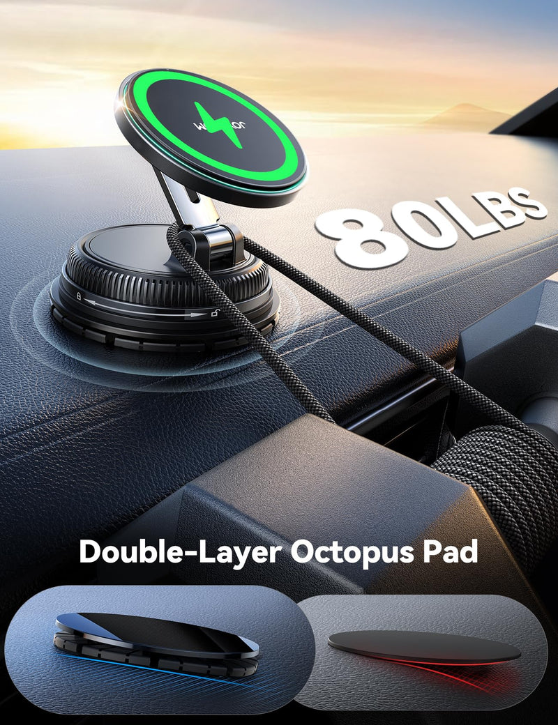 JOYROOM Only for iPhone 15W Magsafe Car Charger with Vacuum & Gel Strong Suction, 360° Vacuum Magnetic Car Phone Holder Charger, Car Mount for iPhone 17 Pro Max Air 16 15 14 13 12, Orange
