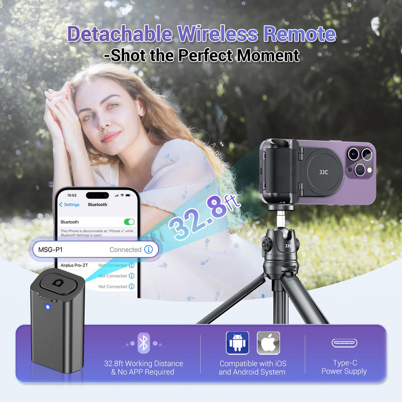 Magnetic Smartphone Shooting Holder Cell Phone Hand Grip Handle Snap On Phone Stand with Tripod Mount & Wireless Shutter Remote for iPhone 15 14 13 12 Pro Max Android Cellphone Vlog Video Photography BLACK