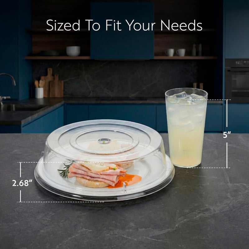 Restaurantware Cater Tek 11 Inch Polycarbonate Plate Cover 1 Shatterproof Dish Cover - Microwavable Endures Up To 210F Clear Plastic Splatter Cover With Finger Hole For 11 Inch Plates 1 Count 11"