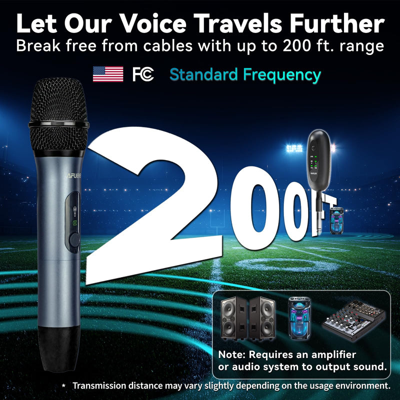 Wireless Microphone Set for Singing, Speeches & Events, 2.4GHz Dual-Mic Receiver, 200ft, Storage Bag Included, Metal Cordless Mic 2 Pack for Karaoke Machines, PA Systems, PartyBox, Gray-Blue