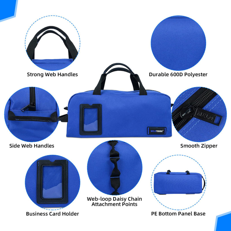 MELOTOUGH Canvas Tool Bag Heavy Duty Tool Tote Bag Combo Kit-1 Medium & 1 Big Tool Organizer Bags for Electrician,Technician,Carpenter (Black&Blue) A-Black & Blue