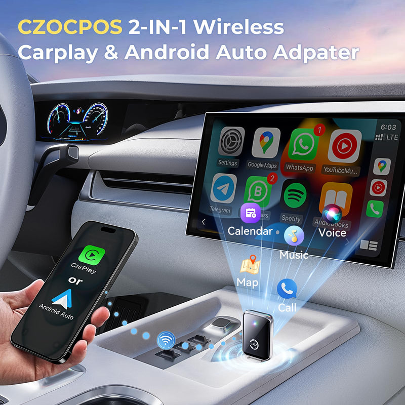 Wireless CarPlay Adapter for iPhone, Convert Wired Car Play to Wireless, 2 in 1 Plug and Play Android Auto and Carplay for Cars with Built-in CarPlay, Support iOS 10 Android 11 and Above (Silver) Silver