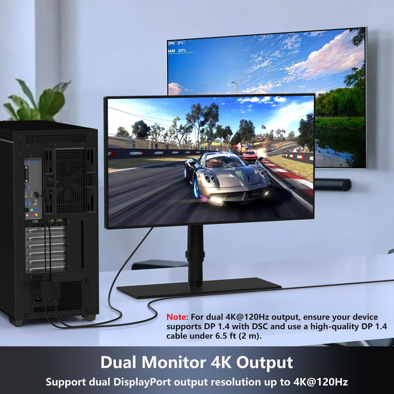 Displayport MST Hub, 4K@120Hz Display Port Splitter for Dual Monitors, DP to Dual DP Adapter 1 in 2 Out, DisplayPort Splitter Extended Display, Monitor Splitter for Laptop, Desktop, Graphics Card