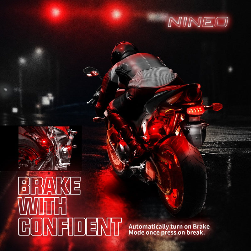 NINEO 8Pcs Motorcycle LED Light Kit, Motorcycle Underglow Lights with Brake Light Remote Control Fit for Most Motorcycles Carts Trikes Cruiser Scooter ATV UTV - Pack of 8