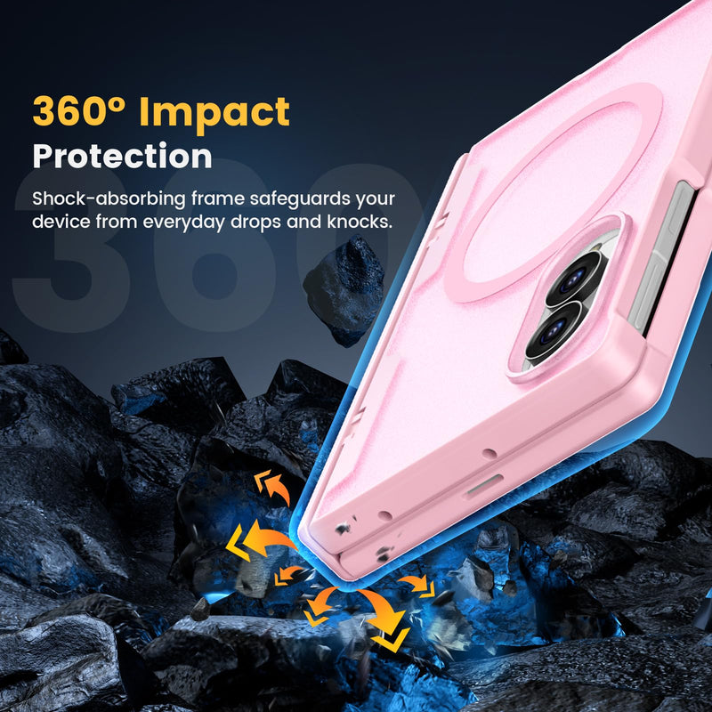 Magnetic for Samsung Galaxy Z Fold 8 Case with Hinge Protection Pink | Compatible with MagSafe, Built-in Privacy Screen Protector, Translucent Matte Back, 360° Shockproof Protective Phone Cover Fold8 (Privacy)