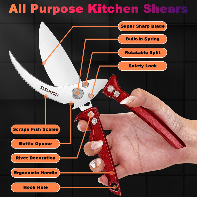 Heavy Duty Poultry Shears Meat Cutting Dishwasher Safe and Food Stainless Kitchen Shears Kitchen Scissors for Chicken Turkey Thanksgiving,Gift Box,burgundy Burgundy