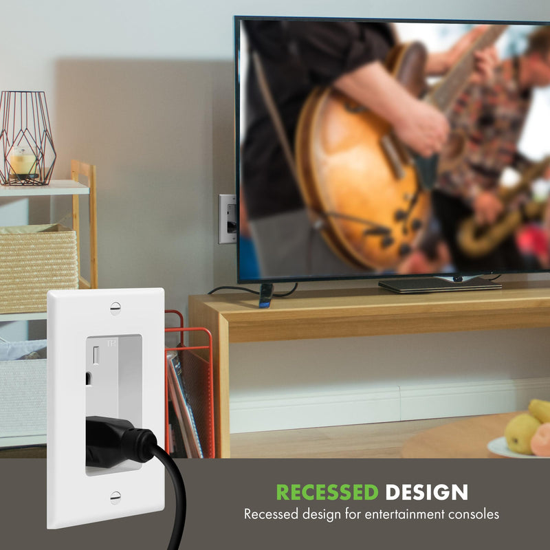 TOPGREENER Recessed Duplex Receptacle Outlet, Tamper-Resistant, Size 1-Gang 4.48" x 2.76", 15A 125V, TG15RD31-6PCS, White, 6 Pack Recessed Outlet 6 Pack
