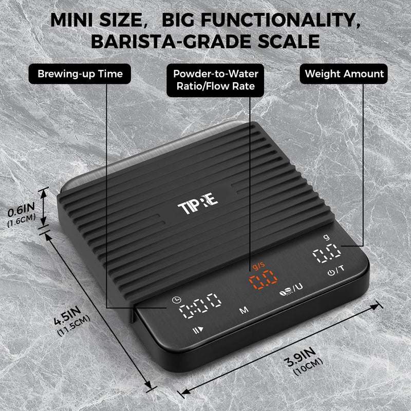 Mini Espresso Coffee Scale with Timer & Flow Rate, 2kg/0.1g Precision Digital Coffee Scale, Portable Espresso Scale Rechargeable via USB-C, Triple Brew Modes, LED Display, Mute Mode, g/oz/lb:oz
