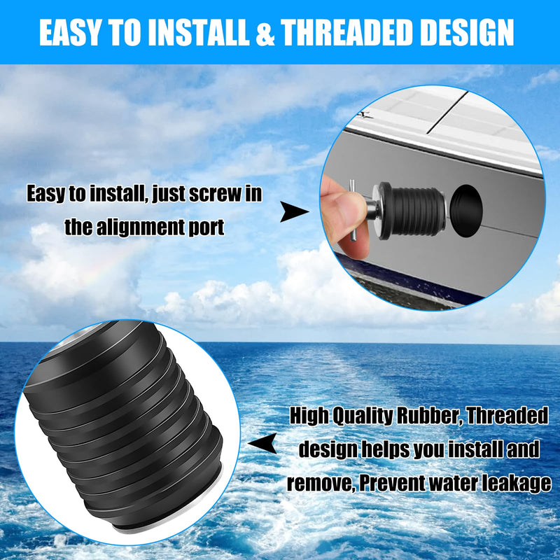 Linkstyle 4 Pcs Brass T-Handle Drain Plug, Marine Boat Drain Plugs for 1in Drains Locks, Twist-Turn and Seal Design Rubber Plugs for Yachts Kayaks 4pcs Stainless Steel