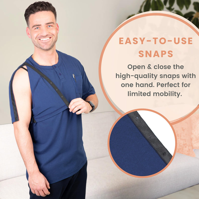 MOYOAMA Post Surgery Shirts for Men – After Shoulder Surgery Shirts, Post Shoulder Surgery Shirts for Men, Broken Arm Shirt Medium Navy Blue