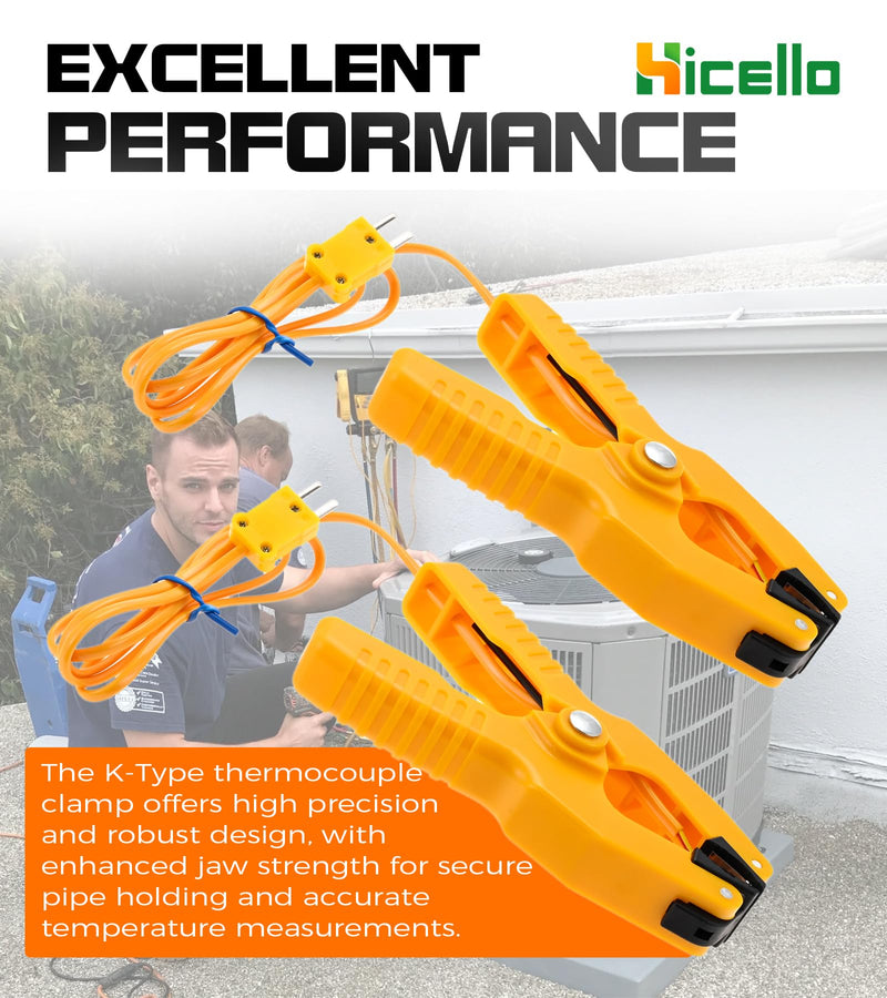 2 PCS K-Type Thermocouple Sensor Thermometer Lead Probe Pipe Clamp Jaw Clip Plumbing Clamp for Fieldpiece Gauges HVAC & Plumbing (-40°F to 392°F) Yellow Ht 05 K Type 2 * Clamps