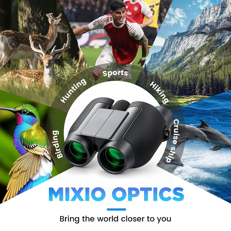 MMIXIO 10x25 Binoculars for Adults, High Powered Binoculars with Large View,FMC BAK4 Prism,for Bird Watching, Hiking,Camping,Travel,Cruise Ship,Concert,Safari,Ideal Gift Black