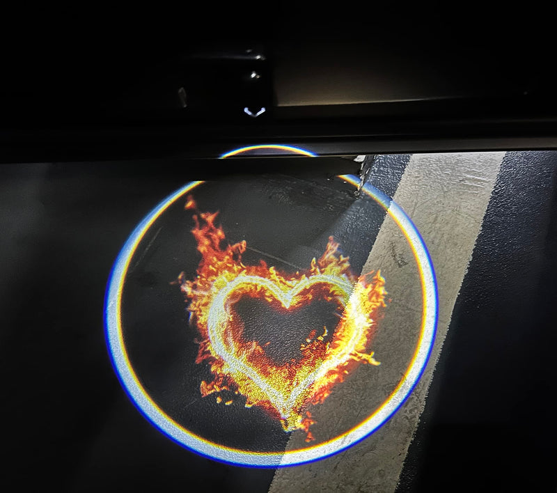 2 Pcs Led Car Door Welcome Light Logo for Red Fire Heart Symbol Projector Lights Ghost Shadow Light
