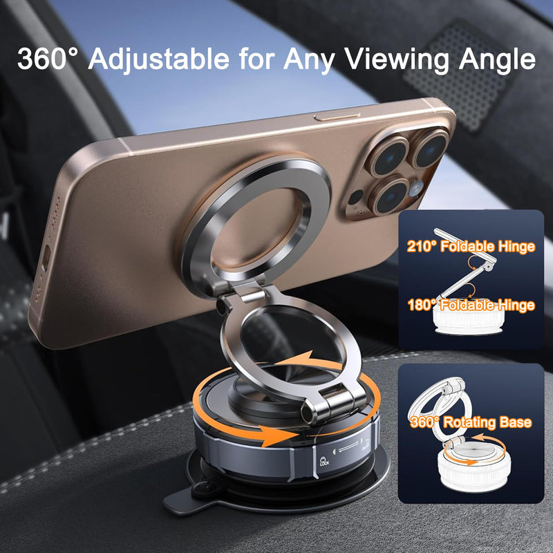 Magnetic Phone Mount, Car Phone Holder for MagSafe, Enhanced Vacuum Suction Cup, 360° Adjustable, Strong N52 Magnets, Zinc Alloy, Cell Phone Accessories for iPhone 17 16 15 14 13 12 Series, and More