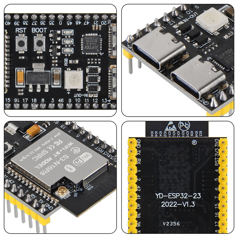 AITRIP ESP32-S3 Type-C Development Board N16R8 MCU with Dual-Mode Wi-Fi Bluetooth with Antenna Base Compatible with Arduino IoT ESP32-S3-WROOM-1