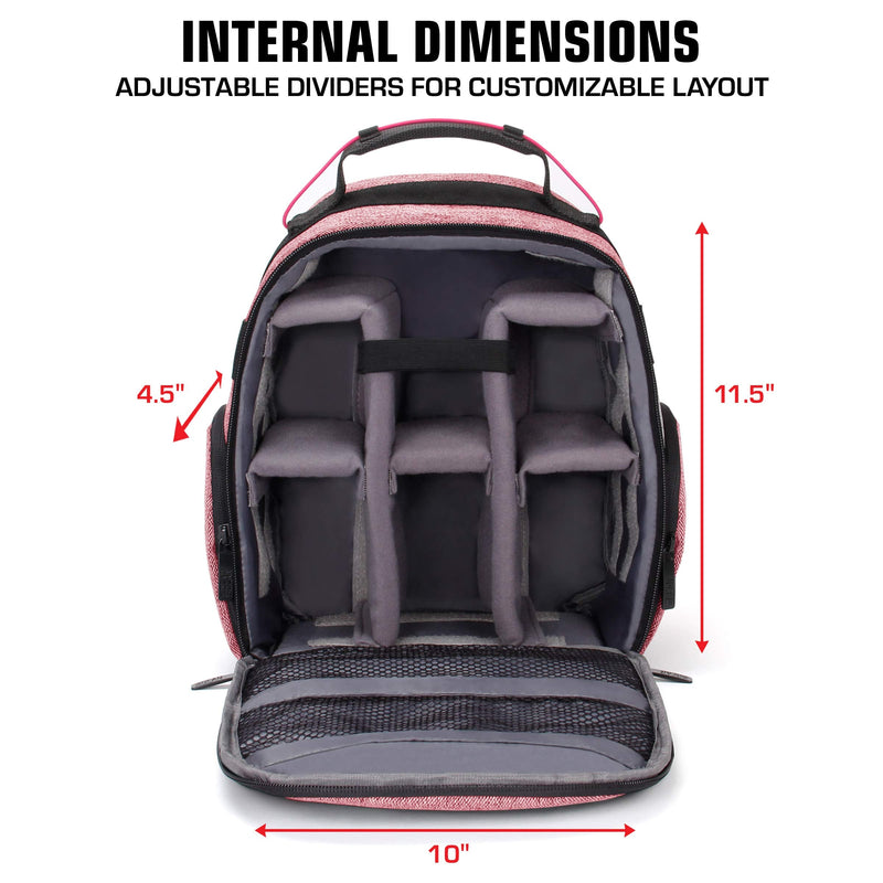 USA Gear Portable Camera Backpack for DSLR with Customizable Accessory Dividers, Weather Resistant Bottom and Comfortable Back Support - Compatible with Canon, Nikon, Sony, Fujifilm, and More (Red) Compact Red