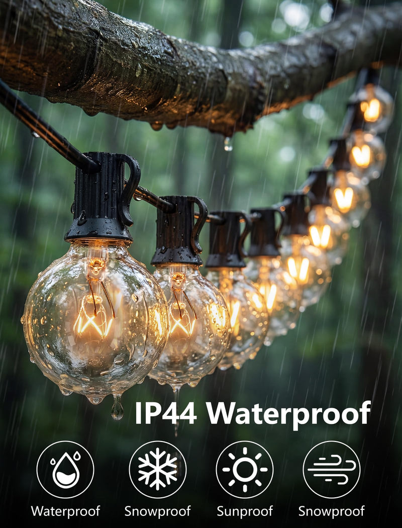 50 Pack G40 Replacement Bulbs for Outdoor String Lights, 5W Clear Incandescent Globe Bulbs with E12 Base, Dimmable Patio & Backyard Decor 5.0 Watts