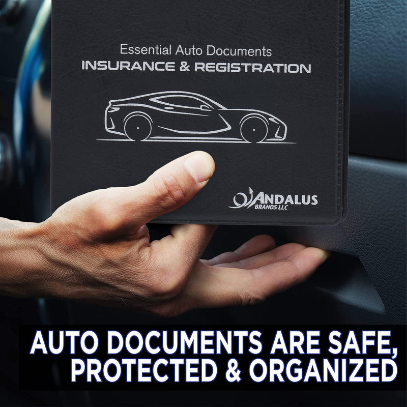Andalus Auto Registration & Insurance Card Holder Pack of 2, Waterproof Essential Car Registration Holder with Hook & Velcro Closure, Perfect for Every Vehicles Glove Boxes (Black - 5 1/8" x 4 5/8") Black 2-Pack