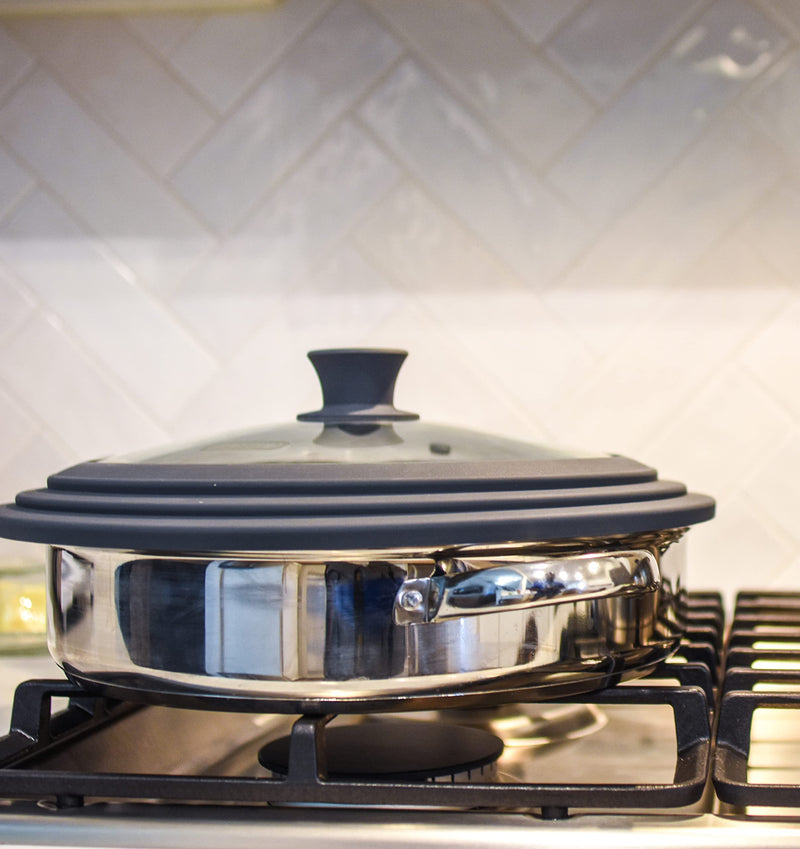 Dexas FlexLid Universal Pan Lid Made from Tempered Glass and Silicone, Fits cookware from 9¾" - 12½" in diameter Fits 12.5 Inch Pots