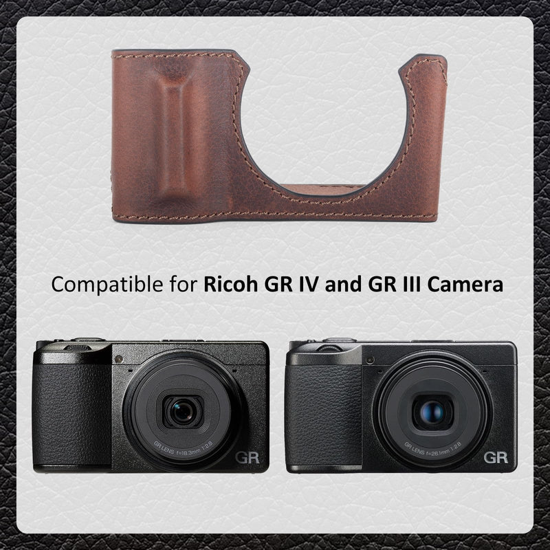MUZIRI KINOKOO Genuine Leather Case for Ricoh GR IV/GR III/GR III X | Protective Case for GR IV/GR III/GR IIIX Camera,with Opening Bottom and Hand Grip Design,with Screw for Tripod Mounted -Brown Brown