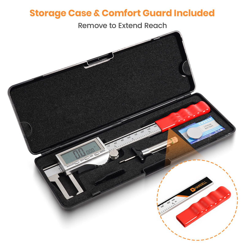 HARDELL Digital Caliper, Disc Brake Rotor Micrometer- F/MM/in, Brake Measuring Tool with Caliper, Large LCD Screen, 6" Stainless Steel Vernier Caliper for Disc Brake, Tread Depth Gauge & Storage Case
