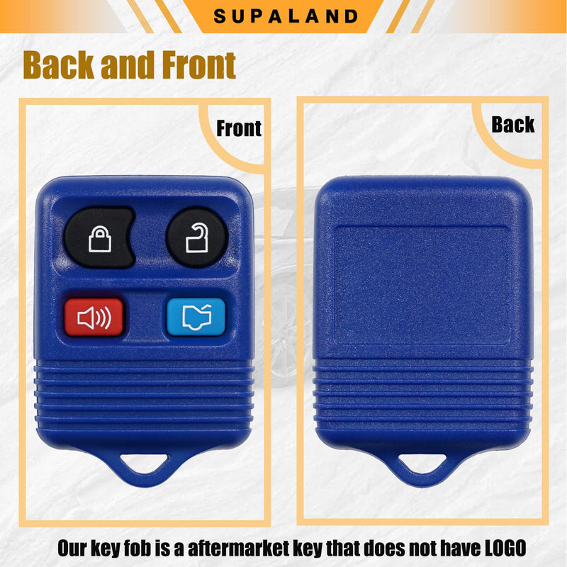 SUPALAND Key Fob Keyless Entry Fits for Ford Mustang Focus Taurus Escape Lincoln Town Car Expedition Explorer 1999-2014 Remote Control Replacement CWTWB1U311 4 Button Blue 2PCS