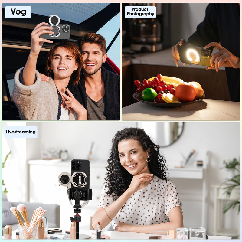 WUBEN E1 Selfie Light, USB-Rechargeable LED Phone Light with Magnetic, 3000-6000K Adjustable Color Temperature, Portable Phone Flashlight for Selfies, TikTok, Video, Vlogging (White) White