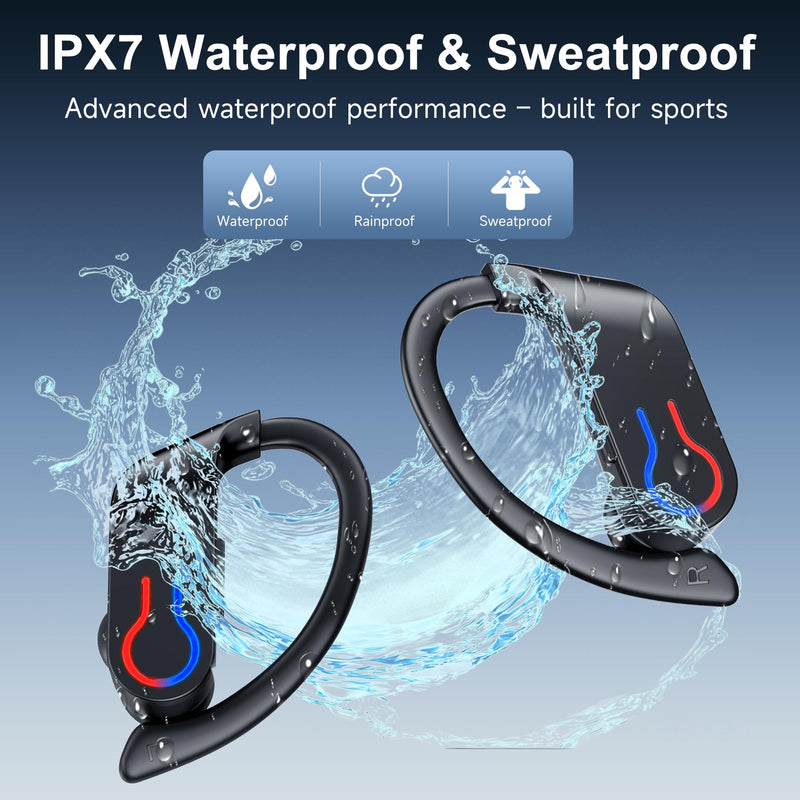 Wireless Earbuds 120hrs Bluetooth 6.1 Headphone Sport, 2026 Bluetooth Earbuds with Fast Charging Case Dual LED Display Earphones ENC Noise Cancelling Mic with Easy Button Controls, IPX7 Waterproof Gloss Black