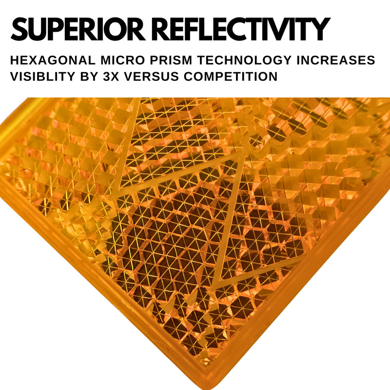 3-1/8" Rectangular Stick On Reflector - Trailers, Trucks, Automobiles, Mail Boxes, Boats, SUV's, RV's, Industrial Strong Adhesive DOT/SAE Approved (Amber, 2) Amber