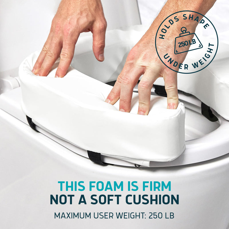Lunderg Padded Toilet Seat Riser for Seniors - Adds 3 inches. Universal Fit - FIRM Raised Toilet Seat Cushion with High-Density Foam for Enhanced Comfort & Elevation. Post-Surgery Must have (White) White