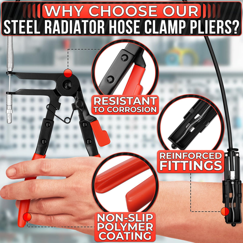 Radiator Hose Clamp Pliers Automotive – Corrosion-Resistant Hose Clamp Tool with Non-Slip Polymer Coating, Tension & Ratchet Locking Mechanisms – Easy to Use, Time-Saving for Car Repairs Wire Hose Clamp Pliers