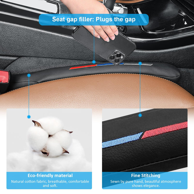 Sports Style Leather Car Seat Gap Filler Spacer Universal Seat Gap Filler Plug Compatible with BMWSeries M1 M3 M5 X1 X5 X6 Z4 3 5 7 Series Console Stop Things from Dropping Embroidered Sports Style