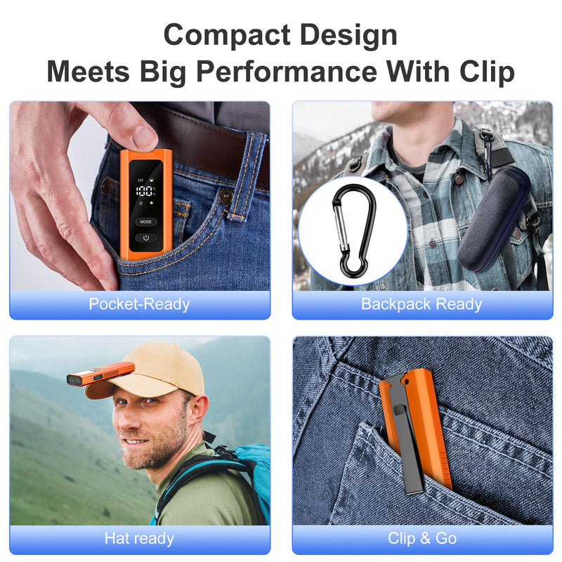 5-in-1 Rechargeable EDC Flat Flashlight, High Lumens Pocket Torch with White LED, Green, UV, Magnetic Base & Clip, Compact Flat Flashlight for Camping, Emergency, Work with Bag (Orange) Orange