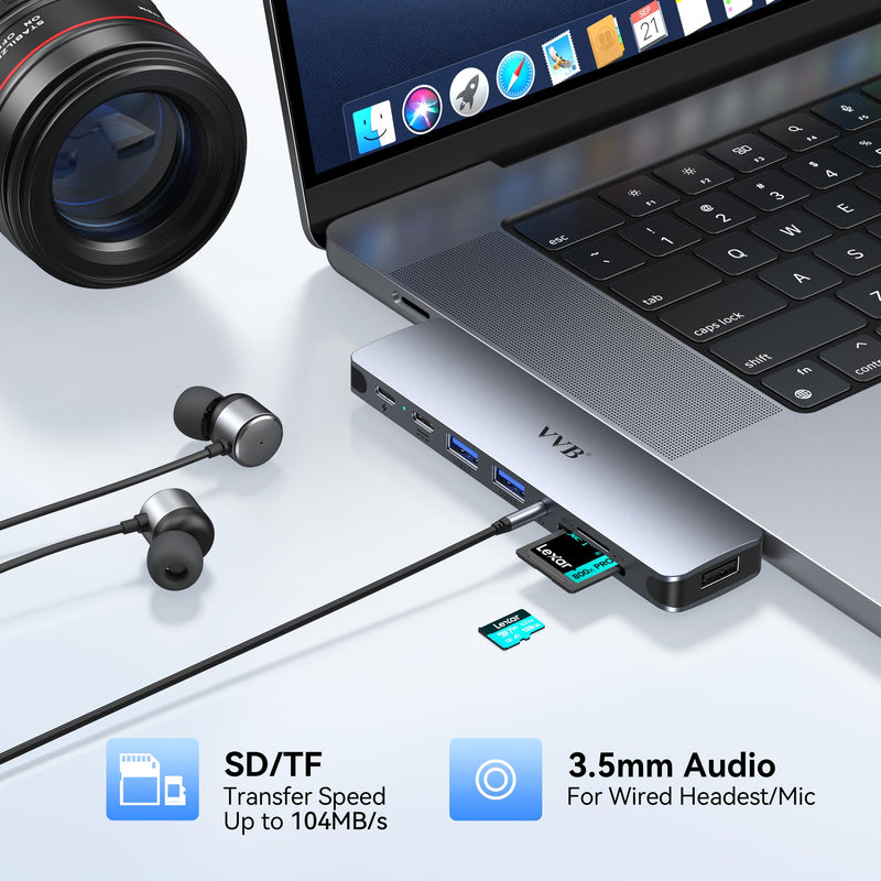 USB C Adapter for MacBook Pro Air M1 M2 M3 2021 2020 2019 13" 15" 16",USB C Hub Mac MacBook Pro Accessories Dongle USB C with 3 USB Ports+SD/TF Card Reader+100W Thunderbolt 3 PD Port+3.5mm Audio 8 IN 2 USB C Adapter