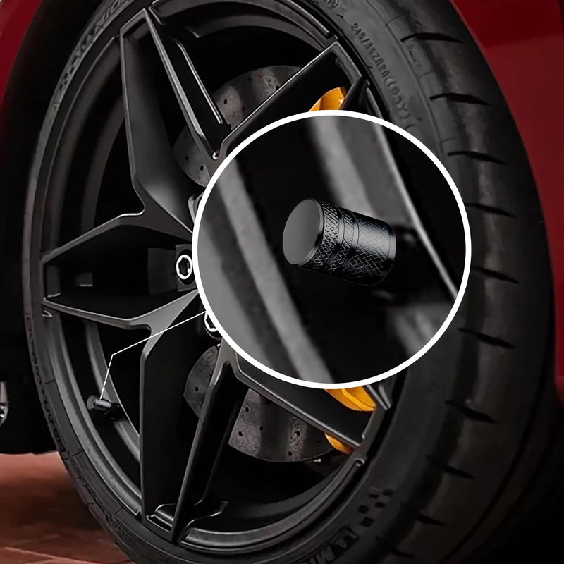 4-Piece Black Anodized Aluminum-Plastic Composite Tire Valve Stem Caps with Integrated Plastic Sleeve,Corrosion-Resistant and Universal Fit,Suitable for Cars, Trucks, and Motorcycles(Black)