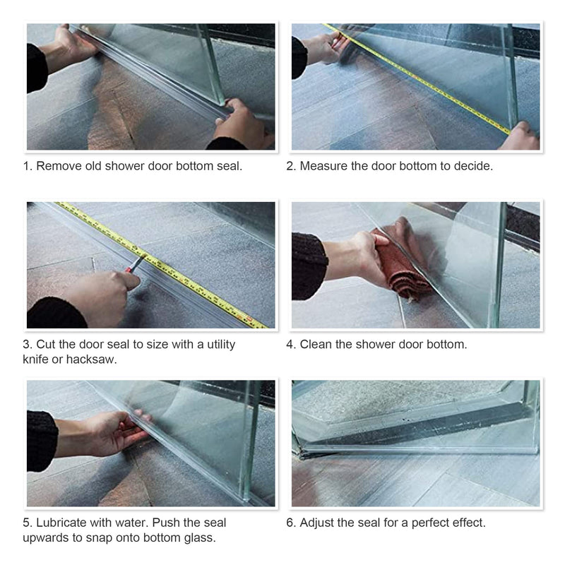 4 Pack Frameless Shower Door Bottom Seal, 3/8 x 39 Clear PVC Shower Seal Strip for 3/8 Inch Glass Shower Door Stop Shower Leaks 3/8” x 38”