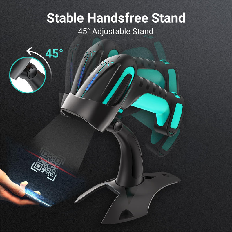 Tera Barcode Scanner Wireless 2D QR with Stand: Pro Version Battery Level Indicator 2500mAh Industrial Grade Bar Code Reader Works with Bluetooth 2.4G for Windows Mac Android iOS 8100 Pro Blue