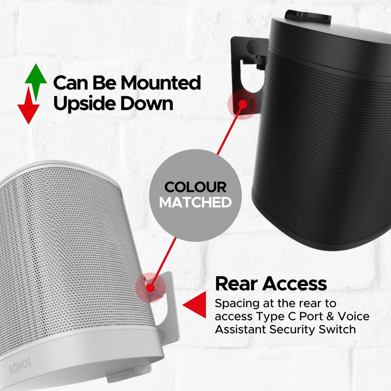 Sound Bass 2 x ONE, ONE Gen 2, ONE SL, Play:1 Wall Mount Bracket, Twin Pack, White, Compatible with Sonos ONE, ONE Gen 2, ONE SL & Play 1