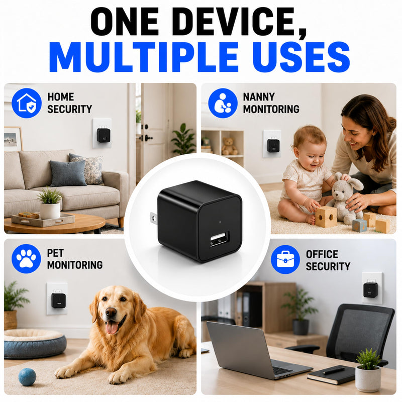 64G USB Charger Hidden Camera, 1080P Motion Detection Indoor Security Camera with SD Card Included, No WiFi/Monthly Fee, 106° Wide Angle, Local Storage Home Monitoring Device (2026 Upgraded) Silver Black